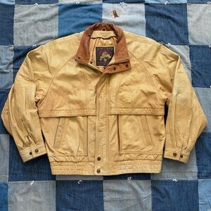 vintage wilson’s adventure bound leather bomber jacket tan 90s zip men’s XL